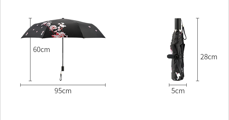 Ô dù cầm tay cao cấp Hongkong chống tia UV mùa hoa anh đào (black)