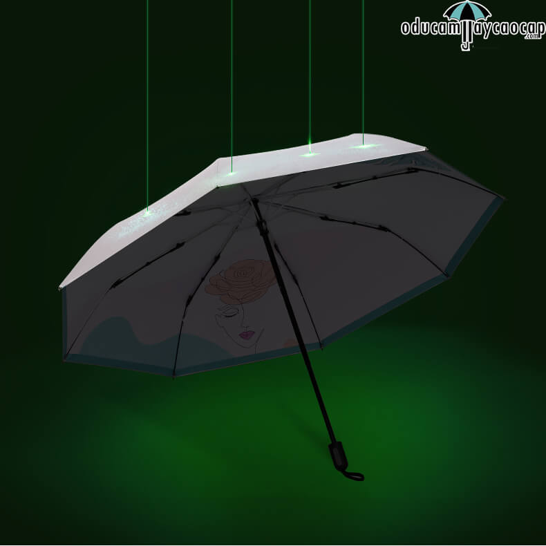 ô dù cầm tay cao cấp 3 gấp chống UV tán bạc Hoa loa kèn