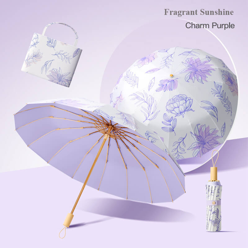 Ô dù cầm tay cao cấp 16 xương gập 3 tay cầm gỗ