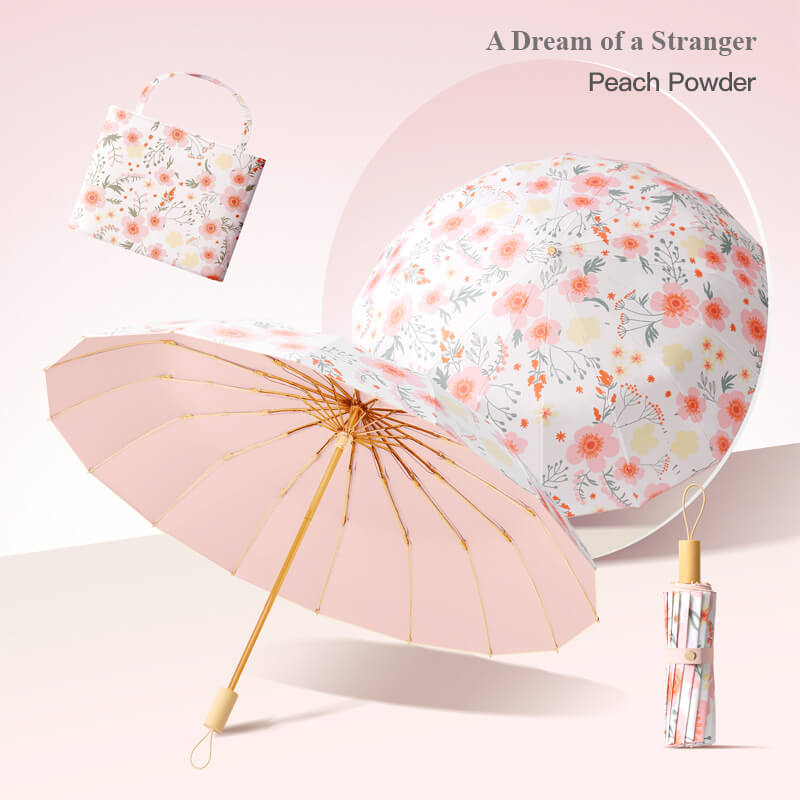 Ô dù cầm tay cao cấp 16 xương gập 3 tay cầm gỗ