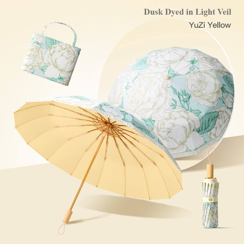 Ô dù cầm tay cao cấp 16 xương gập 3 tay cầm gỗ