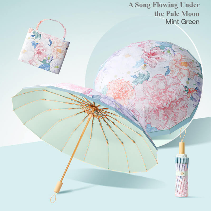 Ô dù cầm tay cao cấp 16 xương gập 3 tay cầm gỗ