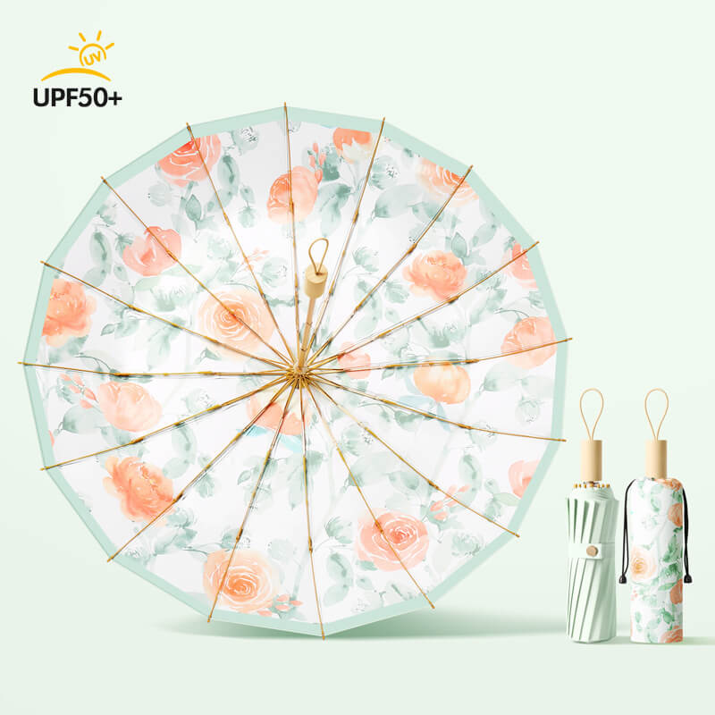 [GẬP 3 - 16 XƯƠNG - 100CM] Ô dù cầm tay cao cấp gập 3, 16 xương họa tiết, tay cầm gỗ