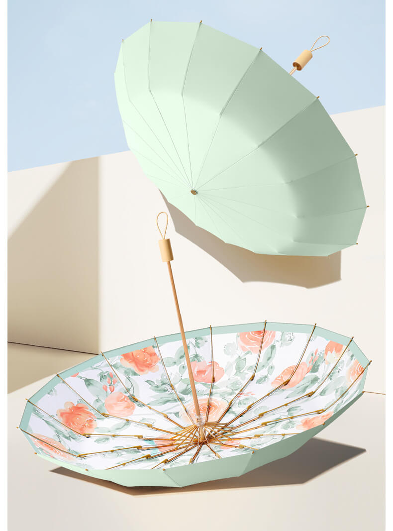 [GẬP 3 - 16 XƯƠNG - 100CM] Ô dù cầm tay cao cấp gập 3, 16 xương họa tiết, tay cầm gỗ