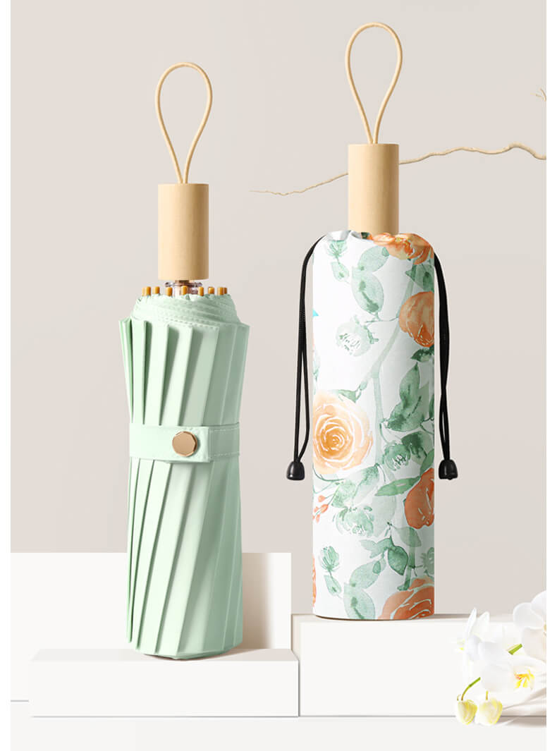 [GẬP 3 - 16 XƯƠNG - 100CM] Ô dù cầm tay cao cấp gập 3, 16 xương họa tiết, tay cầm gỗ