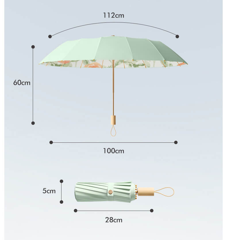 [GẬP 3 - 16 XƯƠNG - 100CM] Ô dù cầm tay cao cấp gập 3, 16 xương họa tiết, tay cầm gỗ