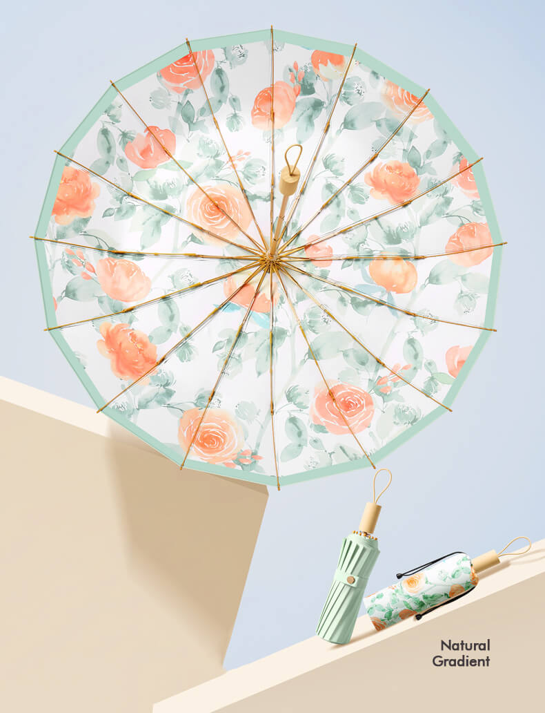 [GẬP 3 - 16 XƯƠNG - 100CM] Ô dù cầm tay cao cấp gập 3, 16 xương họa tiết, tay cầm gỗ