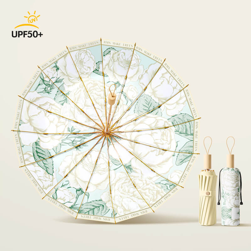 [GẬP 3 - 16 XƯƠNG - 100CM] Ô dù cầm tay cao cấp gập 3, 16 xương họa tiết, tay cầm gỗ