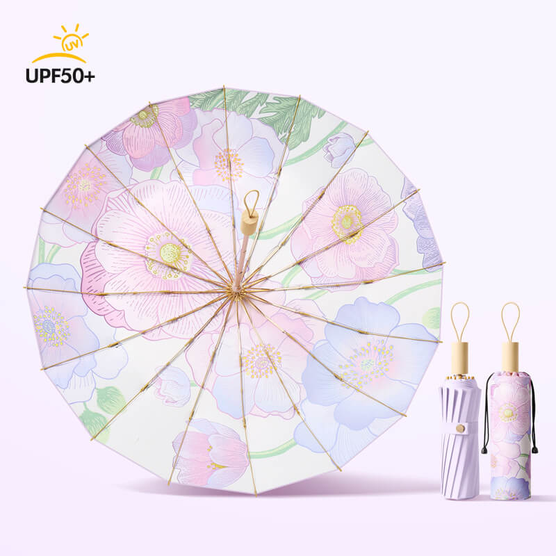 [GẬP 3 - 16 XƯƠNG - 100CM] Ô dù cầm tay cao cấp gập 3, 16 xương họa tiết, tay cầm gỗ