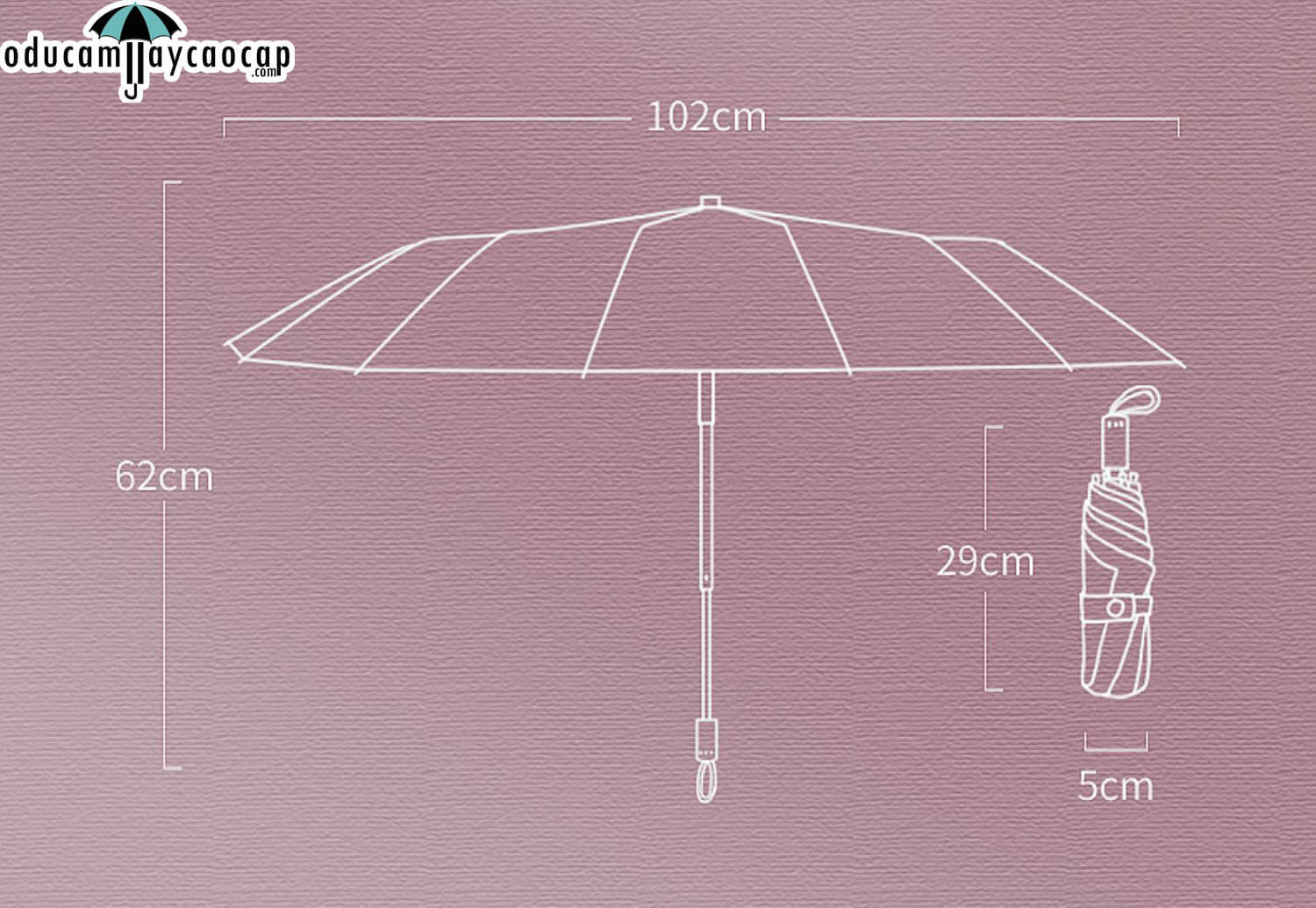 Evening Begonia - [16 XƯƠNG - 102CM - Ô DÙ GẬP 3 - 2 LỚP KÉP] - Ô dù cầm tay cao cấp gập 3 ,16 xương tay cầm gỗ, 2 tán kép họa tiết, chống UV