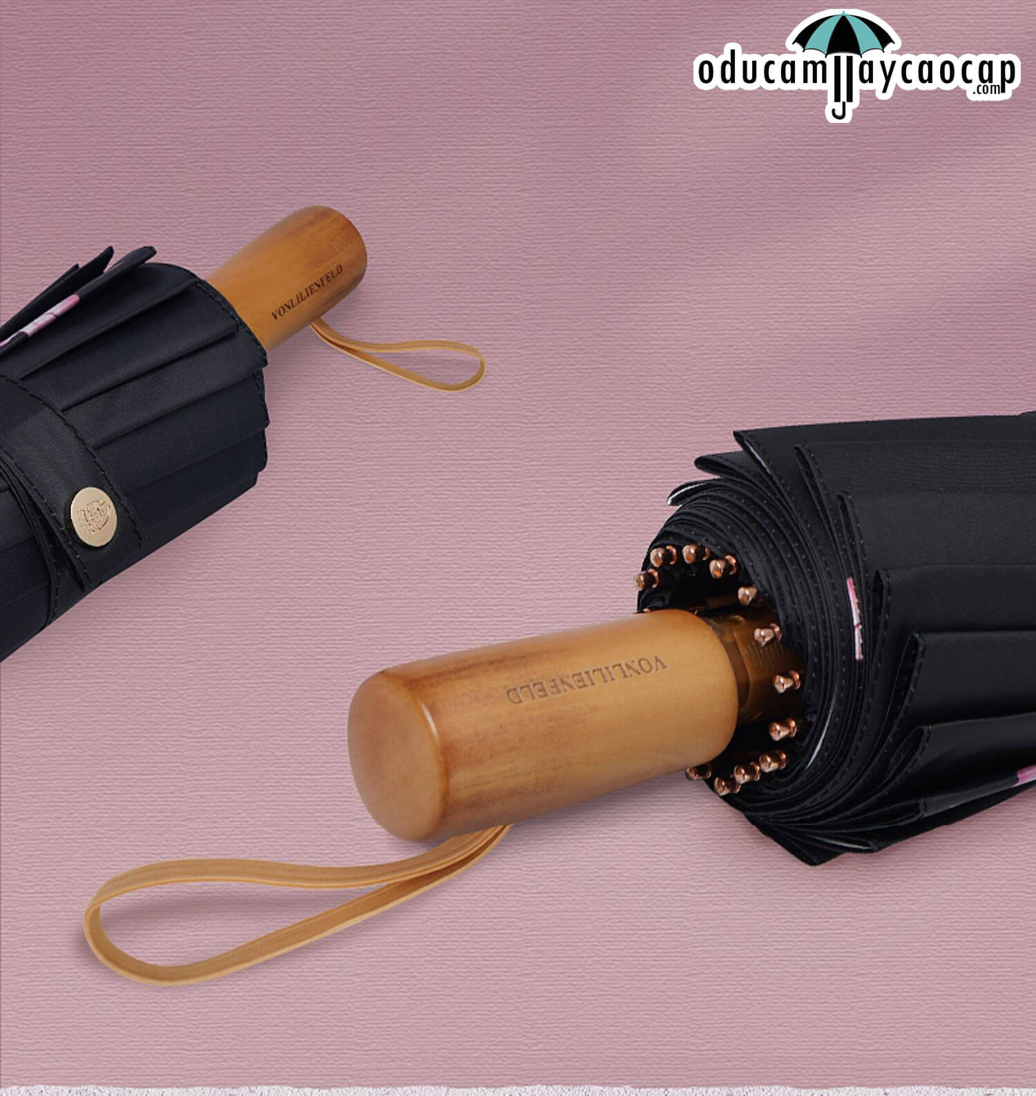 Evening Begonia - [16 XƯƠNG - 102CM - Ô DÙ GẬP 3 - 2 LỚP KÉP] - Ô dù cầm tay cao cấp gập 3 ,16 xương tay cầm gỗ, 2 tán kép họa tiết, chống UV