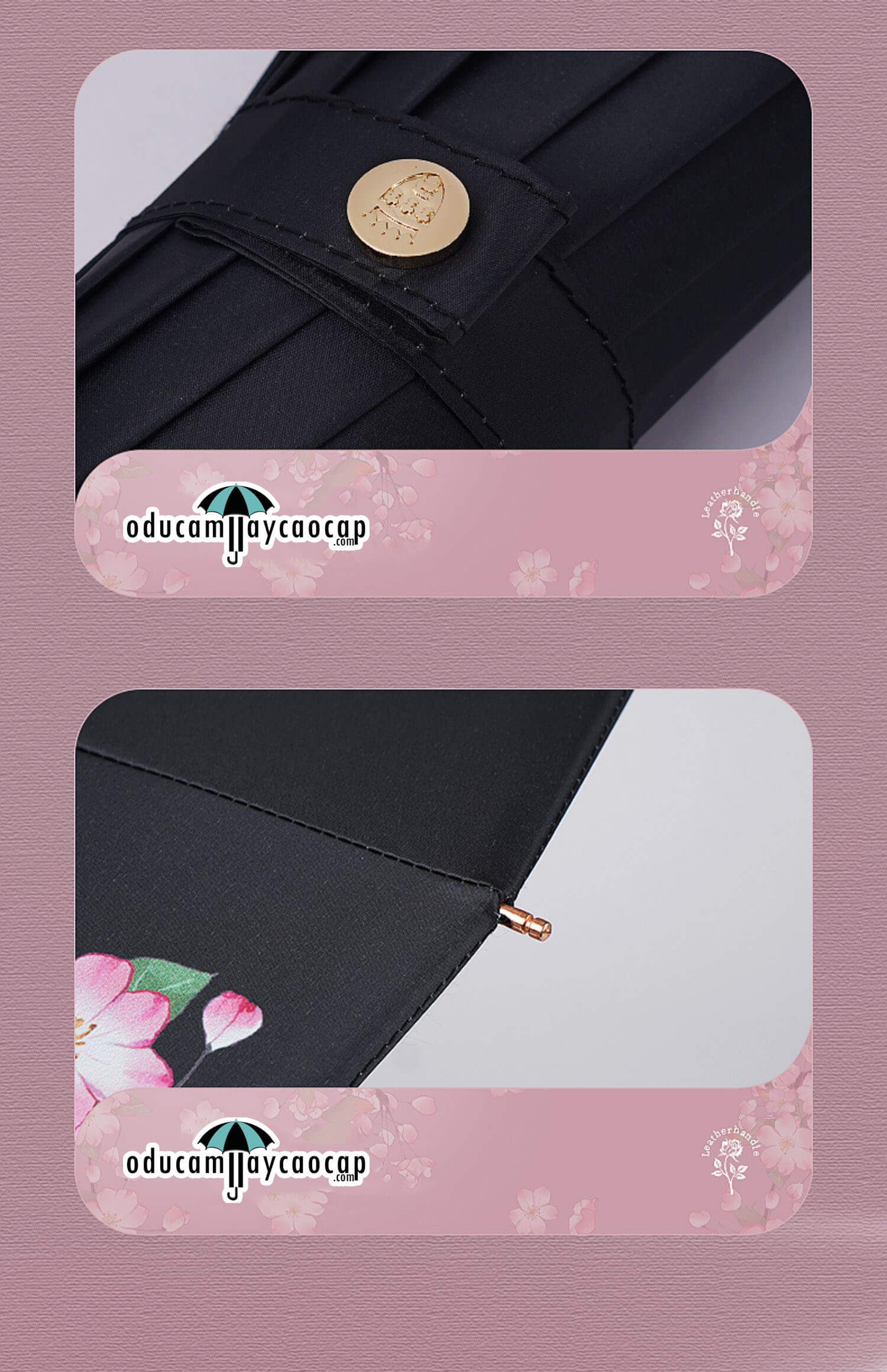 Evening Begonia - [16 XƯƠNG - 102CM - Ô DÙ GẬP 3 - 2 LỚP KÉP] - Ô dù cầm tay cao cấp gập 3 ,16 xương tay cầm gỗ, 2 tán kép họa tiết, chống UV