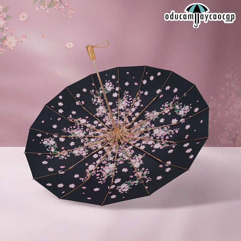 Evening Begonia - [16 XƯƠNG - 102CM - Ô DÙ GẬP 3 - 2 LỚP KÉP] - Ô dù cầm tay cao cấp gập 3 ,16 xương tay cầm gỗ, 2 tán kép họa tiết, chống UV