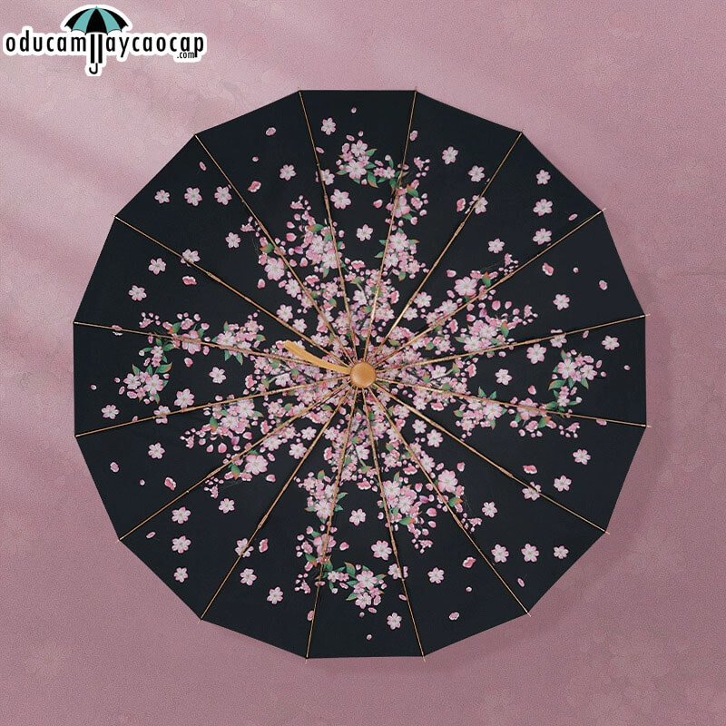 Evening Begonia - [16 XƯƠNG - 102CM - Ô DÙ GẬP 3 - 2 LỚP KÉP] - Ô dù cầm tay cao cấp gập 3 ,16 xương tay cầm gỗ, 2 tán kép họa tiết, chống UV
