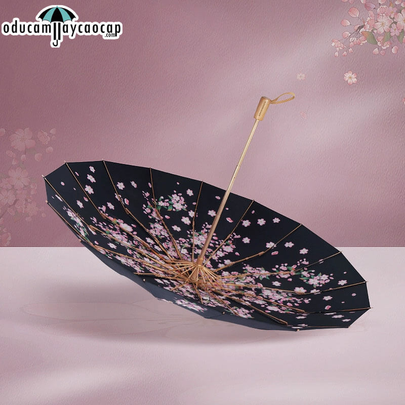 Evening Begonia - [16 XƯƠNG - 102CM - Ô DÙ GẬP 3 - 2 LỚP KÉP] - Ô dù cầm tay cao cấp gập 3 ,16 xương tay cầm gỗ, 2 tán kép họa tiết, chống UV