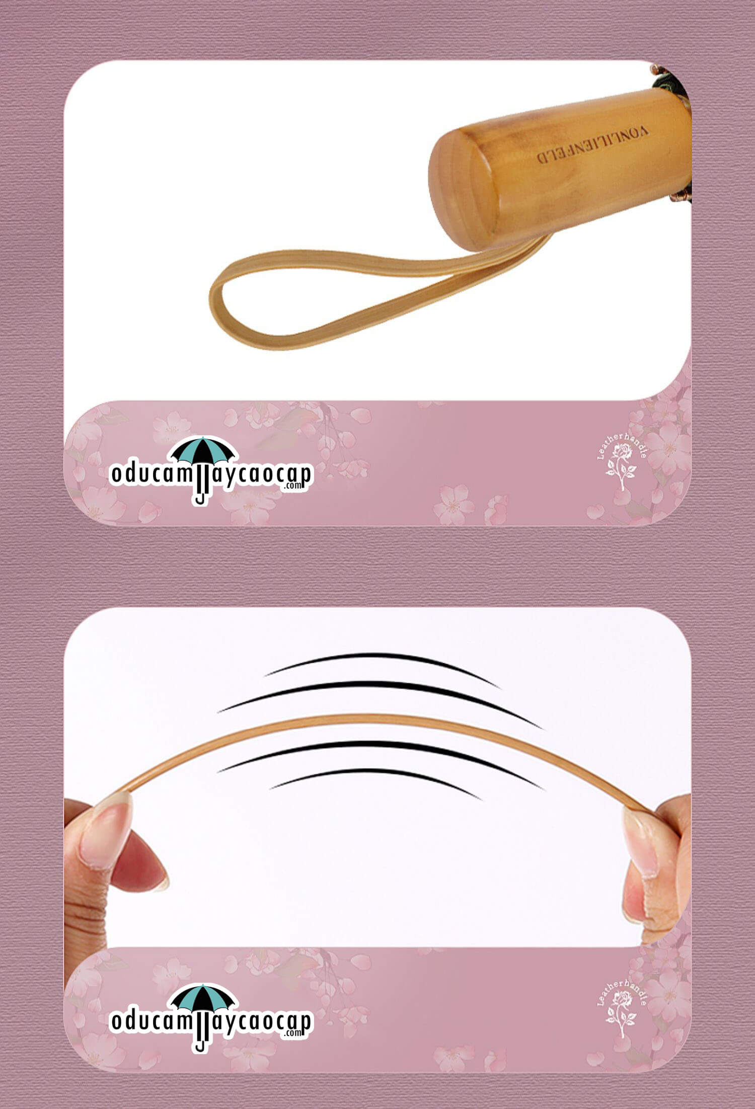 Evening Begonia - [16 XƯƠNG - 102CM - Ô DÙ GẬP 3 - 2 LỚP KÉP] - Ô dù cầm tay cao cấp gập 3 ,16 xương tay cầm gỗ, 2 tán kép họa tiết, chống UV