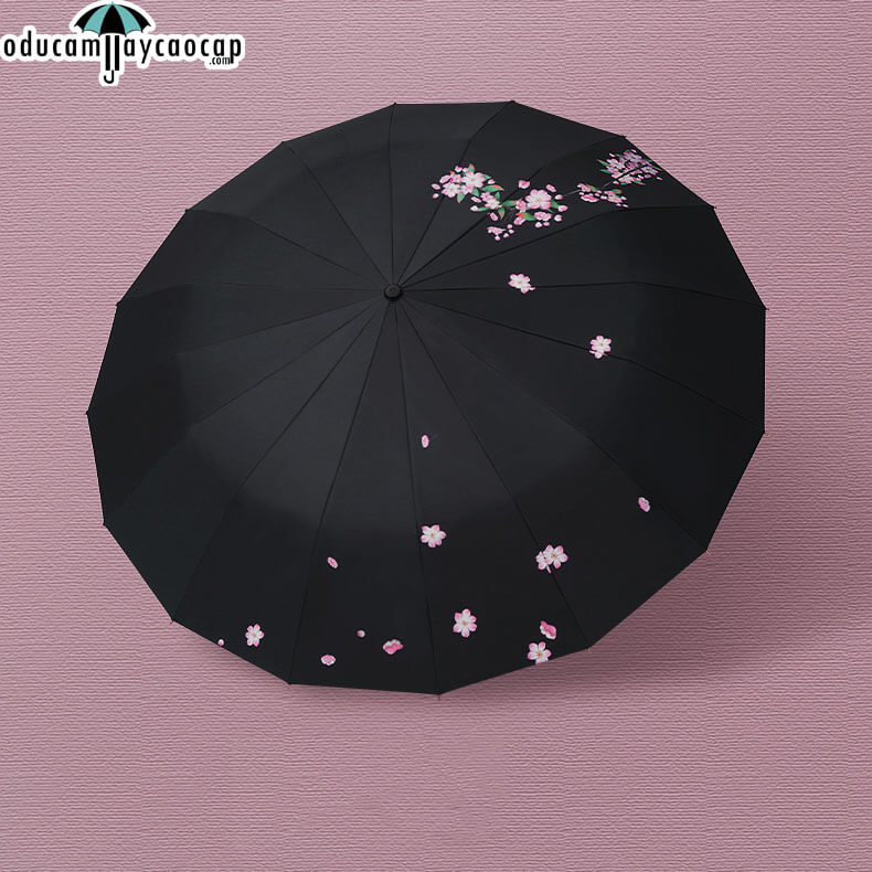 Evening Begonia - [16 XƯƠNG - 102CM - Ô DÙ GẬP 3 - 2 LỚP KÉP] - Ô dù cầm tay cao cấp gập 3 ,16 xương tay cầm gỗ, 2 tán kép họa tiết, chống UV