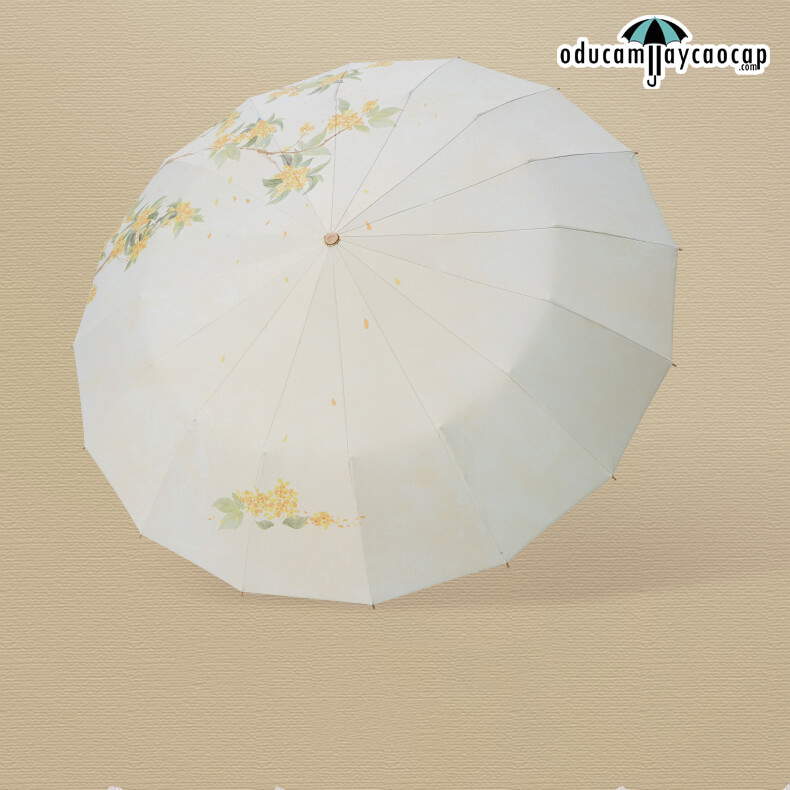  Ô dù cầm tay cao cấp gập 3 ,16 xương tay cầm gỗ, 2 tán kép họa tiết, chống UV