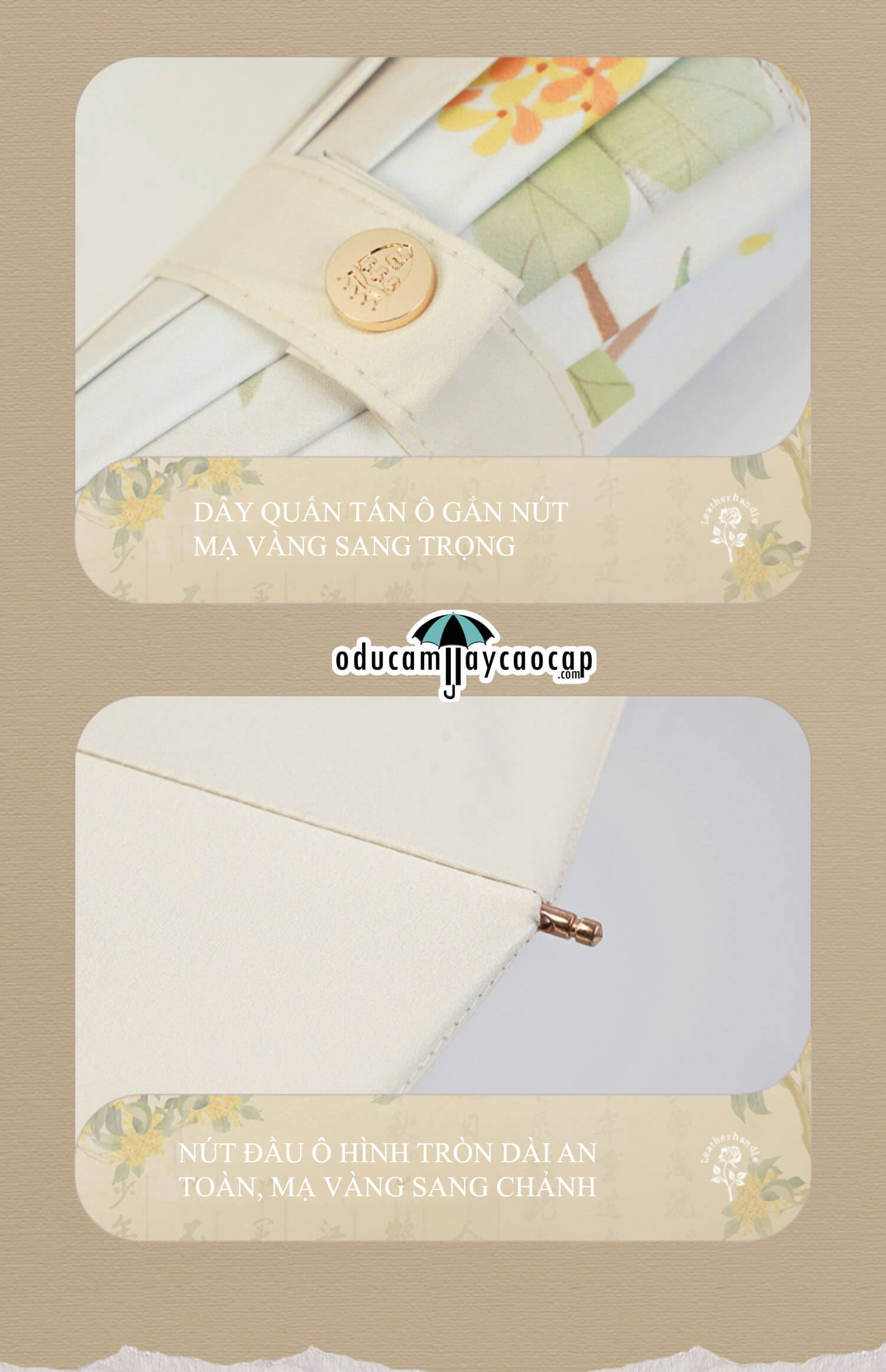  Ô dù cầm tay cao cấp gập 3 ,16 xương tay cầm gỗ, 2 tán kép họa tiết, chống UV