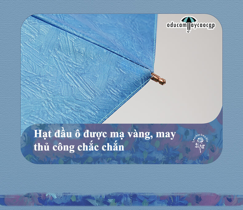 Blue Floral Design - [SIÊU SANG - GẤP 3 - 8 XƯƠNG] Ô dù cầm tay cao cấp gấp 3 siêu sang trọng, tay cầm gỗ, tán kép 2 lớp