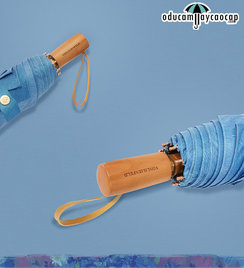 Blue Floral Design - [SIÊU SANG - GẤP 3 - 8 XƯƠNG] Ô dù cầm tay cao cấp gấp 3 siêu sang trọng, tay cầm gỗ, tán kép 2 lớp