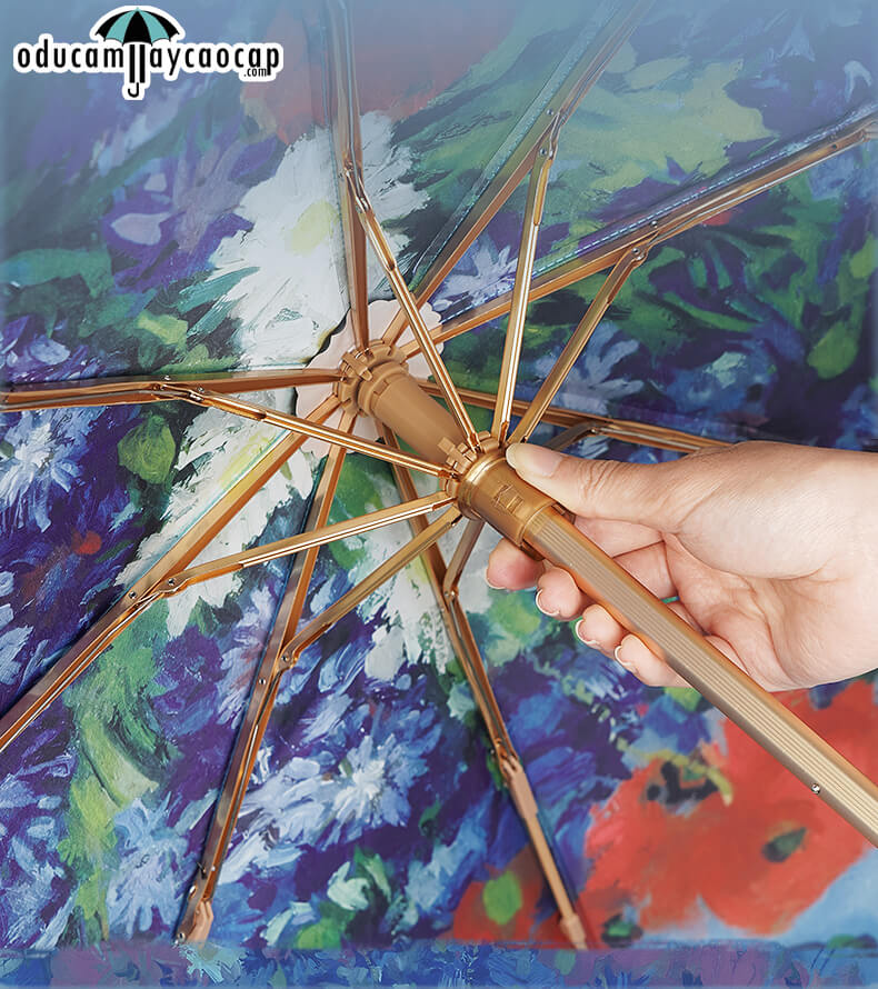 Blue Floral Design - [SIÊU SANG - GẤP 3 - 8 XƯƠNG] Ô dù cầm tay cao cấp gấp 3 siêu sang trọng, tay cầm gỗ, tán kép 2 lớp