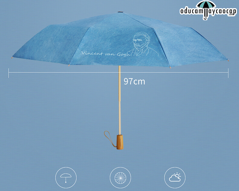 Blue Floral Design - [SIÊU SANG - GẤP 3 - 8 XƯƠNG] Ô dù cầm tay cao cấp gấp 3 siêu sang trọng, tay cầm gỗ, tán kép 2 lớp