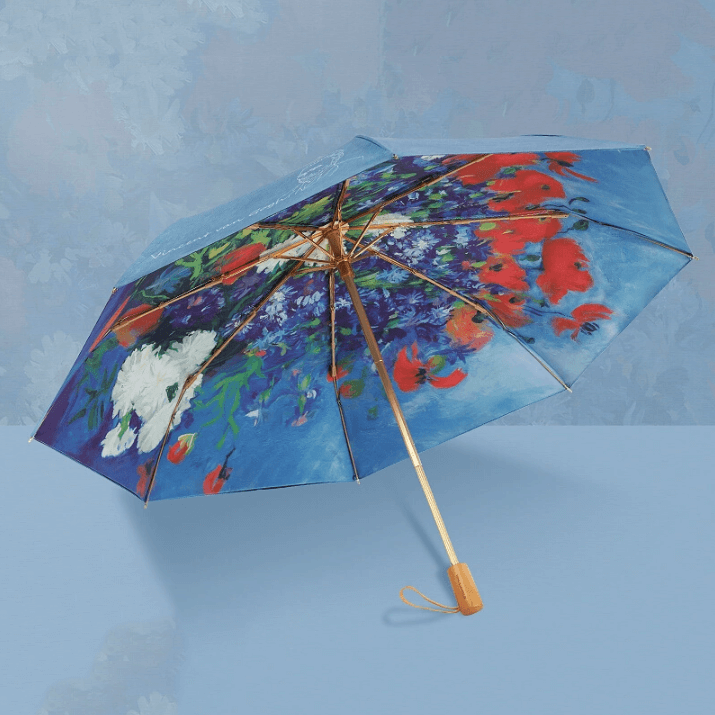 Blue Floral Design - [SIÊU SANG - GẤP 3 - 8 XƯƠNG] Ô dù cầm tay cao cấp gấp 3 siêu sang trọng, tay cầm gỗ, tán kép 2 lớp