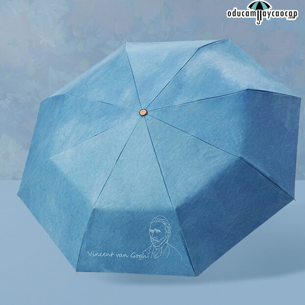 Blue Floral Design - [SIÊU SANG - GẤP 3 - 8 XƯƠNG] Ô dù cầm tay cao cấp gấp 3 siêu sang trọng, tay cầm gỗ, tán kép 2 lớp