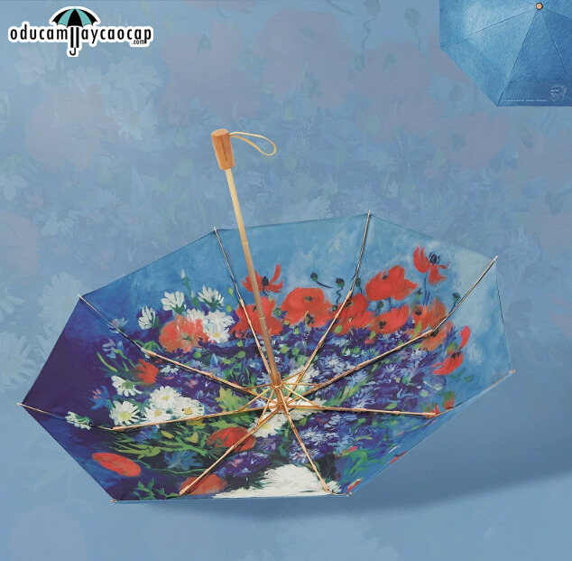 Blue Floral Design - [SIÊU SANG - GẤP 3 - 8 XƯƠNG] Ô dù cầm tay cao cấp gấp 3 siêu sang trọng, tay cầm gỗ, tán kép 2 lớp