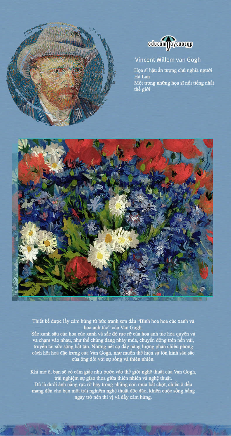 Blue Floral Design - [SIÊU SANG - GẤP 3 - 8 XƯƠNG] Ô dù cầm tay cao cấp gấp 3 siêu sang trọng, tay cầm gỗ, tán kép 2 lớp