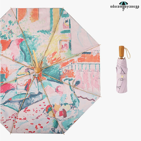 Interior with a Young Girl (Girl Reading) - [SIÊU SANG - GẤP 3 - 8 XƯƠNG] Ô dù cầm tay cao cấp gấp 3 siêu sang trọng, tay cầm gỗ, tán kép 2 lớp