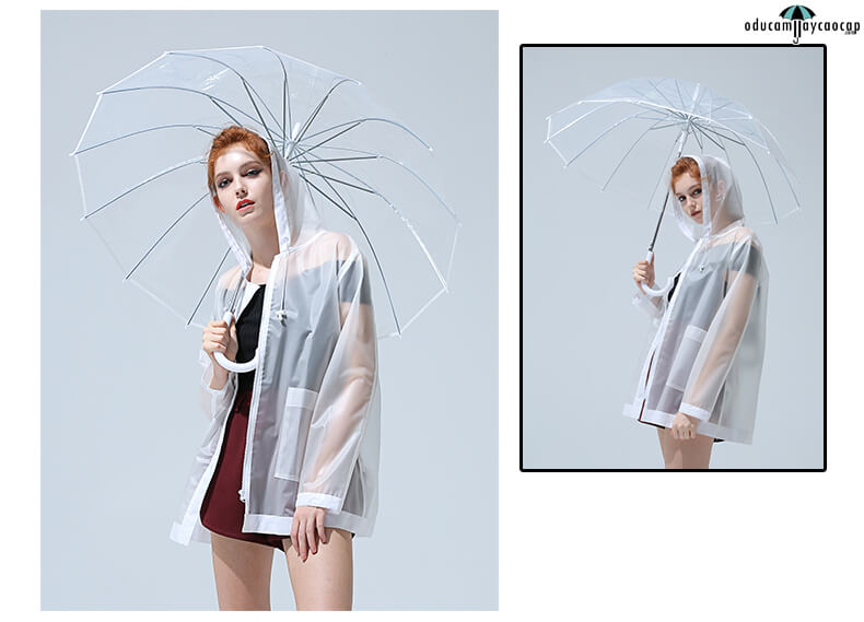  Ô dù cầm tay trong suốt 14 xương viền trắng - White Transparent Umbrella