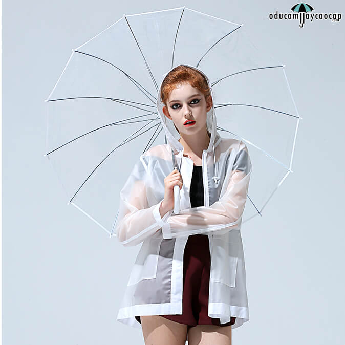 Ô dù cầm tay trong suốt 14 xương viền trắng - White Transparent Umbrella