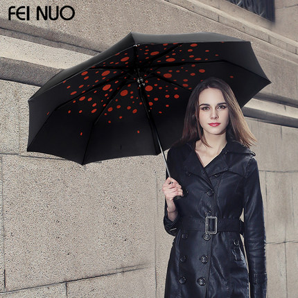 Dù cầm tay Hongkong chống tia UV họa tiết chấm bi bên trong ấn tượng, tinh tế, sang trọng (Màu đỏ). Dù 2 lớp cao cấp.