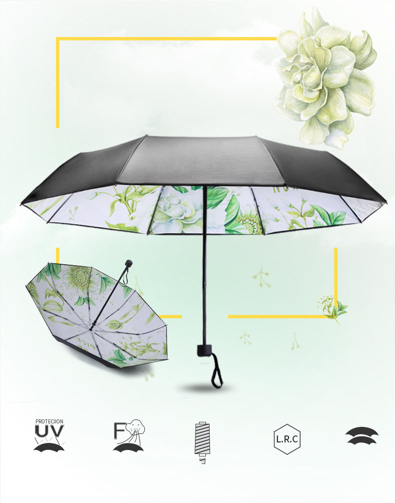 Ô dù cầm tay cao cấp Hongkong chống tia UV hoa trắng xanh