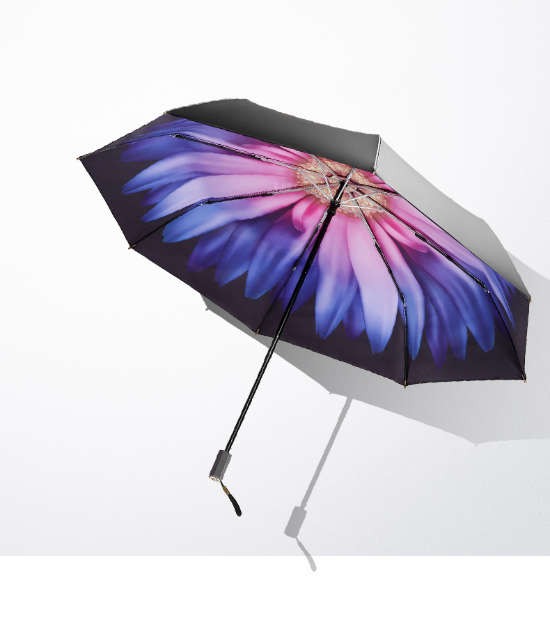 The High quality compact umbrella  anti-UV texture The chrysanthemum (black)