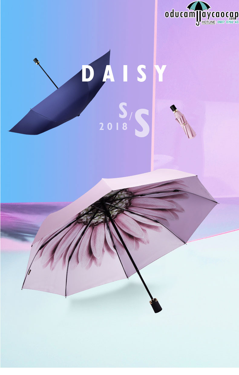 Ô dù cầm tay cao cấp chống UV họa tiết pink Daisy