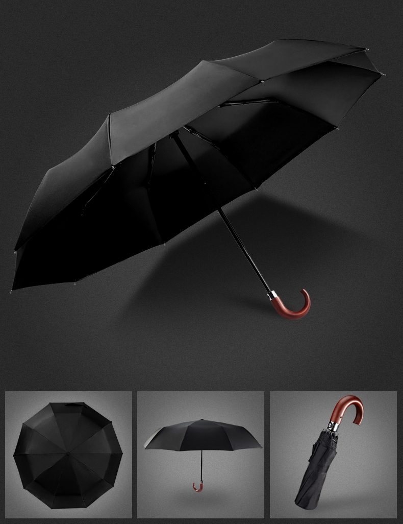[AUTOMATIC UMBRELLA] Automatic Umbrellas  high-grade anti-UV handles curved wood (Black)
