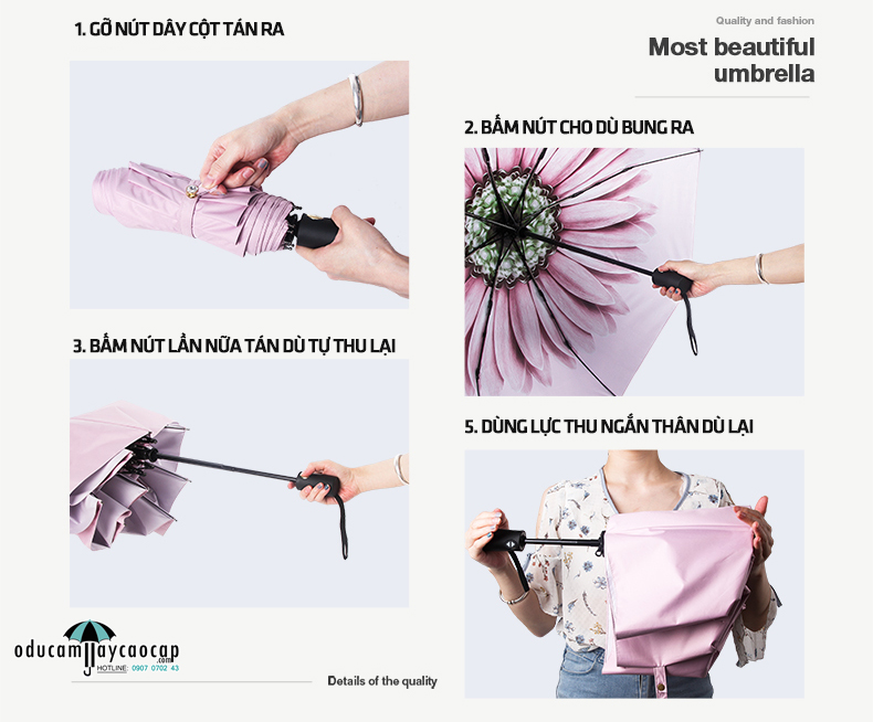 [TỰ ĐỘNG] Ô dù cầm tay cao cấp tự động cao cấp chống UV Pink Daisy 