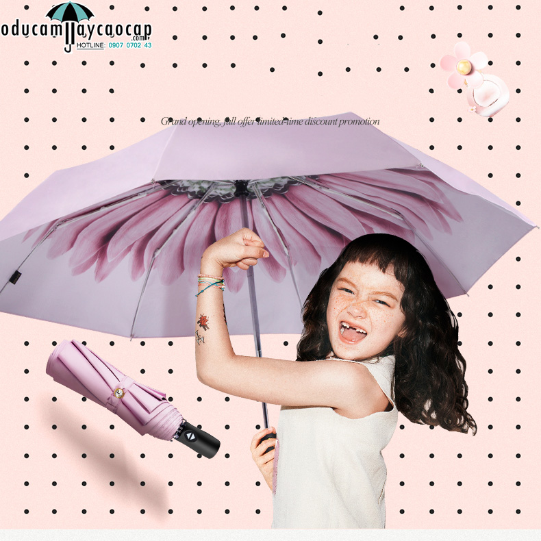 [TỰ ĐỘNG] Ô dù cầm tay cao cấp tự động cao cấp chống UV Pink Daisy 