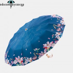 Flower sea dark blue (outside) - [16 XƯƠNG] - Ô dù cầm tay cao cấp 16 xương tán bạc cách nhiệt