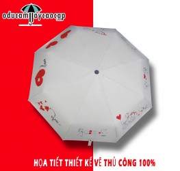 High quality compact umbrella with high UV protection Love You (white beige)